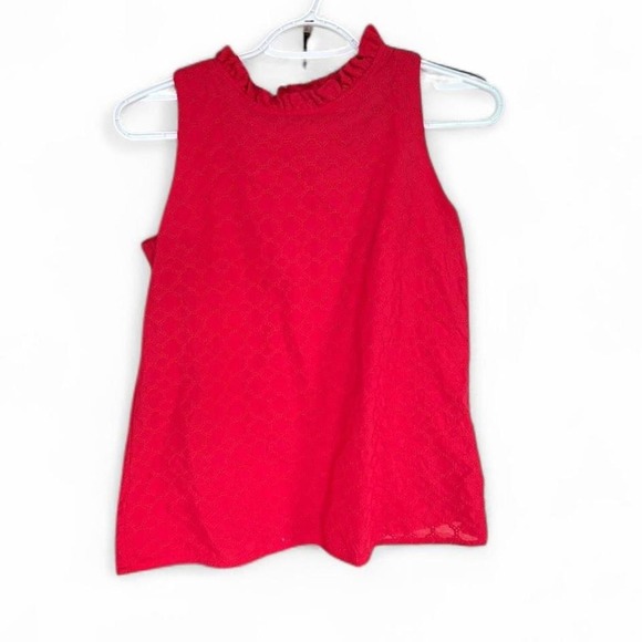 Loft Red Eyelet Sleeveless Ruffle Tank Top Blouse Sz XS 100% Cotton - Picture 1 of 5